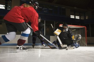 Playing hockey